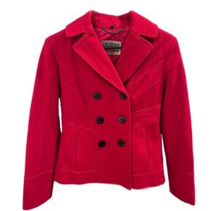 Guess Wool Blend Pea Coat - Red